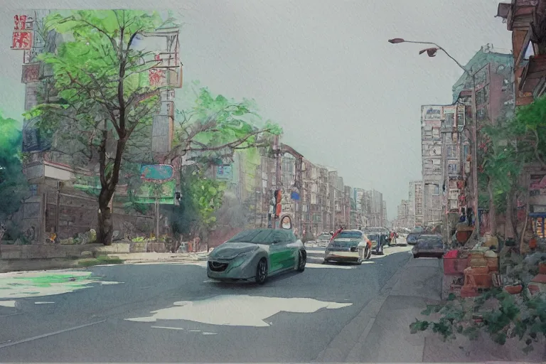 Image similar to nanshan road summer watercolor pen light color on artstation