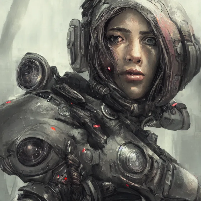 Image similar to closeup portrait of a beautiful guard dystopian cyberpunk trending on art station
