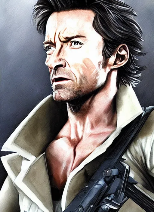 Image similar to hugh jackman as solid snake, portait