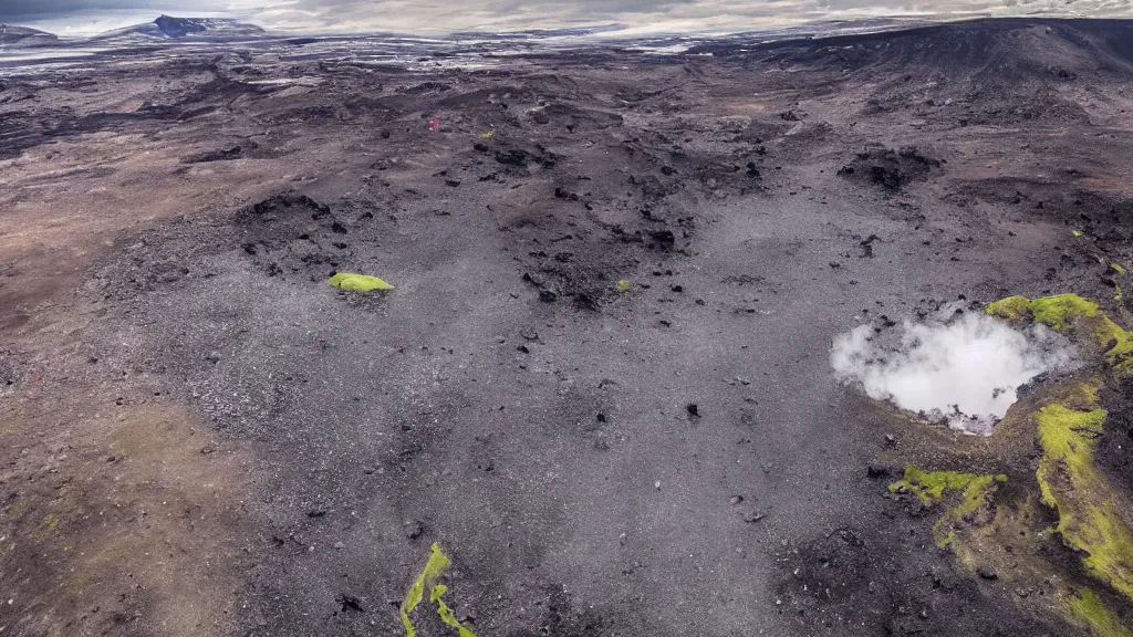 Prompt: I flew my drone over an active volcano in Iceland and there are the incredible pictures I took