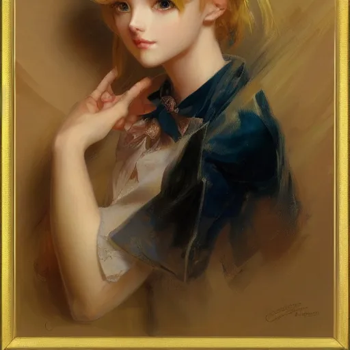 Image similar to detailed portrait of beautiful blonde anime girl, painting by gaston bussiere, craig mullins, j. c. leyendecker