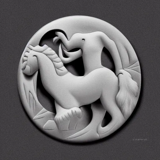 Image similar to ape and horse forming the shape of Tai Chi, YinYang shaped, super details