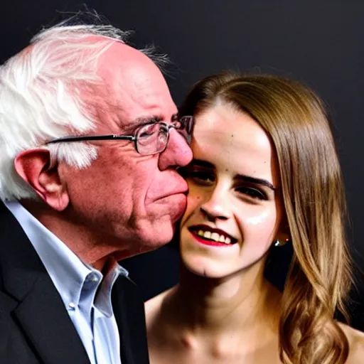 Image similar to caricature of emma watson kissing bernie sanders