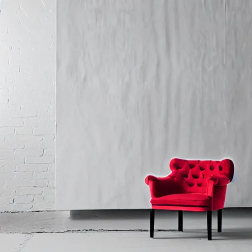 Prompt: a modern armchair design inspired by a strawberry, studio photo