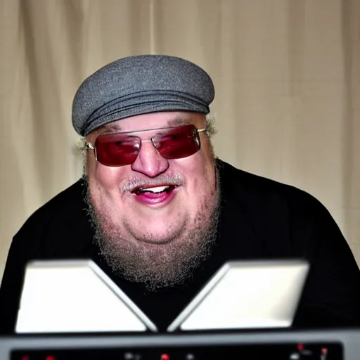 Image similar to george rr martin screaming at computer