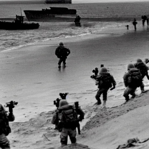 Prompt: a frame from the hollywood blockbuster film the minions invade normandy action scene omaha beach