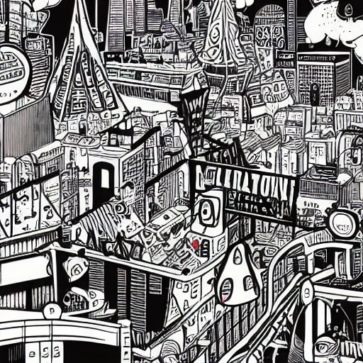 Image similar to kidpunk city, mcbess illustration, rainbow gouache