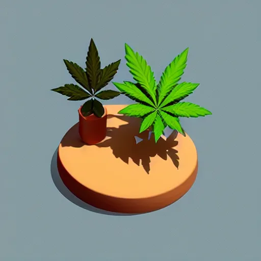 Image similar to isometric cute cartoon of minimalist seed shop cafe decorated a few cannabis leaf pots. by benoit mandelbrot, render pixar palette, low poly digital art artstation artgerm