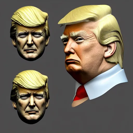 Prompt: donald trump head 3 d model, zbrush, wireframe, retopology, artstation, digital human, xgen hair maya vray arnold