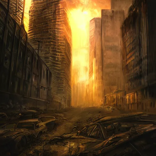 Image similar to post-apocalyptic phoenix, dark ambiance, realism,