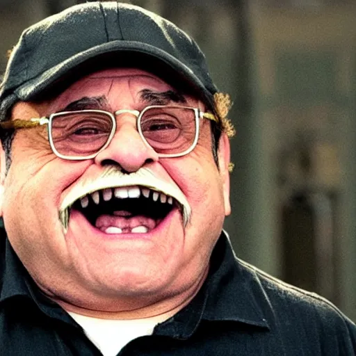 Prompt: danny devito playing wario in a live action film, still frames