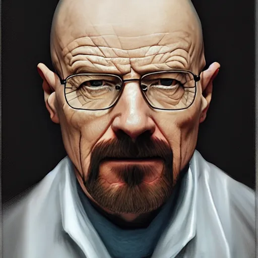 Image similar to walter white, oil painting, octane render, 8 0 s camera, portrait