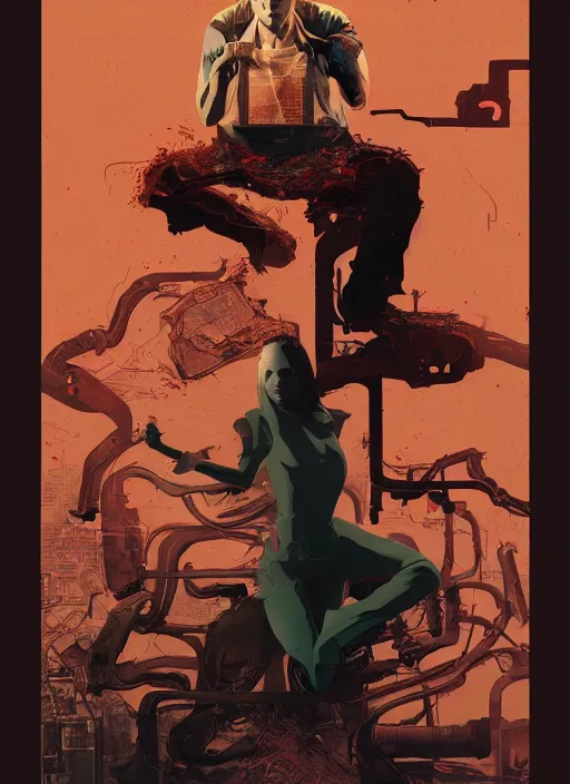 Prompt: poster artwork by Michael Whelan and Tomer Hanuka, Karol Bak of Tom Cruise mind expanding too much like Tetsuo from Akria, from scene from Twin Peaks, clean, simple illustration, nostalgic, domestic, full of details