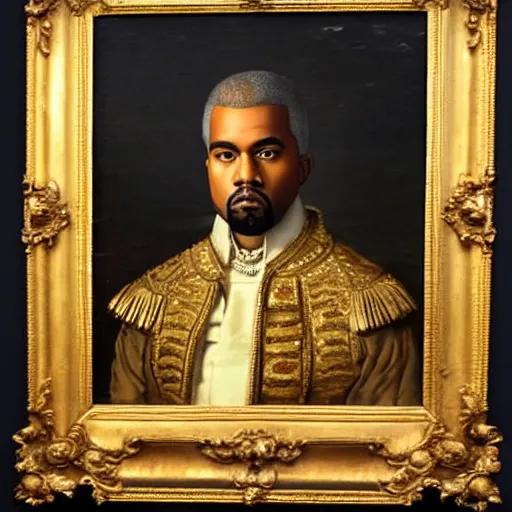 Prompt: Kanye West as the french emperor, 18th century oil painting