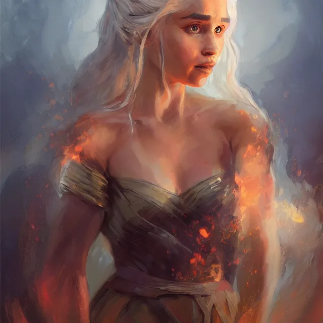 Image similar to daenerys targaryen as a firebender, portrait, elegant, intricate, digital painting, artstation, concept art, smooth, sharp focus, illustration, art by konstantin korovin and daniel f. gerhartz and john howe