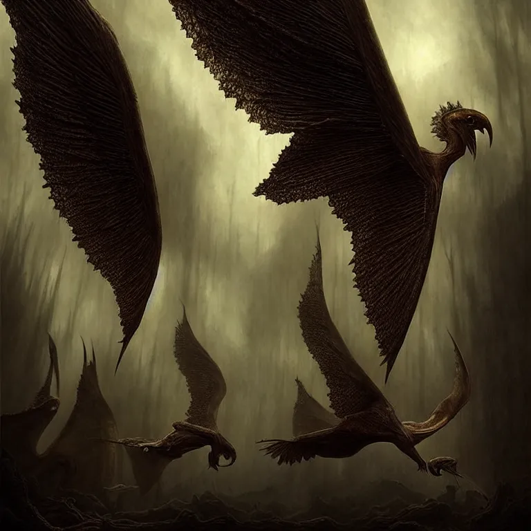 Prompt: epic professional digital art of hungry winged smooth bodied creatures, moody atmospheric lighting, painted, intricate, detailed, foreboding, by leesha hannigan, wayne haag, reyna rochin, ignacio fernandez rios, mark ryden, iris van herpen,, epic, stunning, gorgeous, much wow, cinematic, masterpiece.