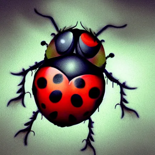 Prompt: ladybug as a monster, photorealistic art, scary atmosphere, nightmare - like dream