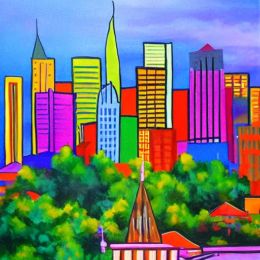 Image similar to colorful painting of greenville, sc skyline in the style of henri matiss