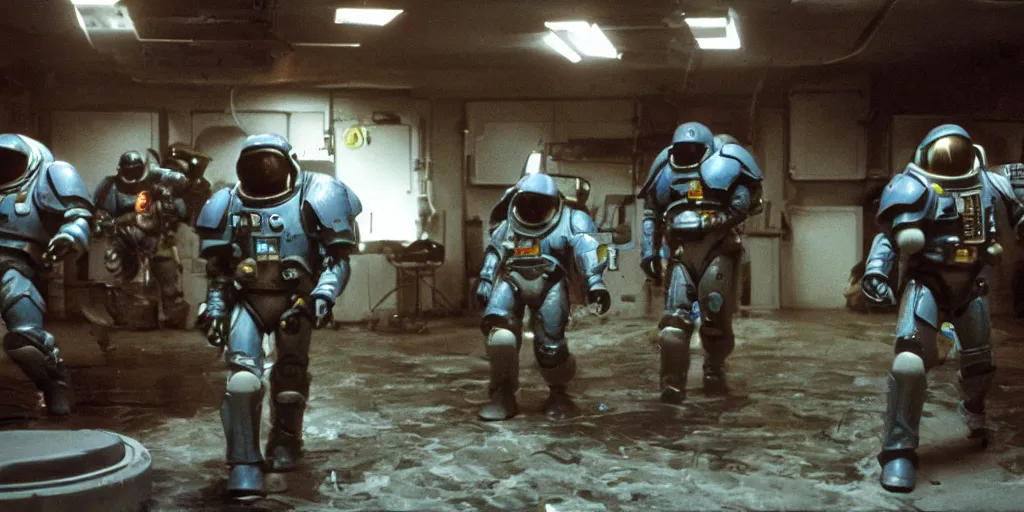 Prompt: color film still, space marines in the settlement facility ; alien 2 ( 1 9 8 6 )