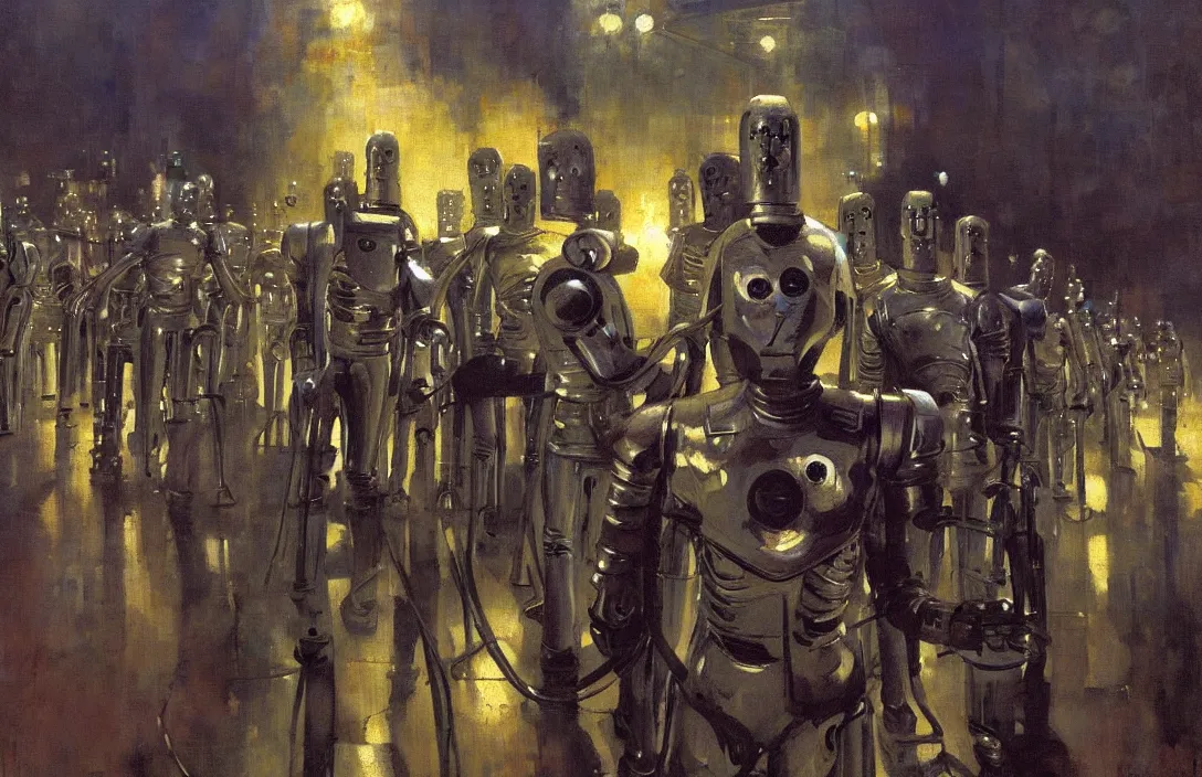 Prompt: the march of the cybermen, detailed painting, epic lighting, by ilya repin, phil hale and kent williams