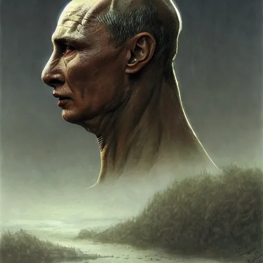 Image similar to vladimir putin, putin is bald prehistoric reptiloid reptile eyes, toothless, horror macabre by donato giancola and greg rutkowski and wayne barlow and zdzisław beksinski, realistic face, digital art