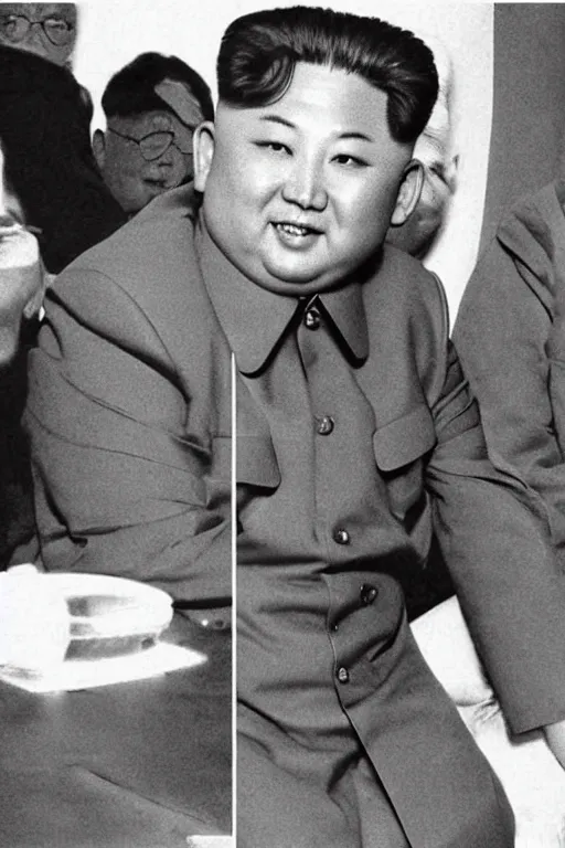 Image similar to kim jong - un is put on a stalin mask, photo in color