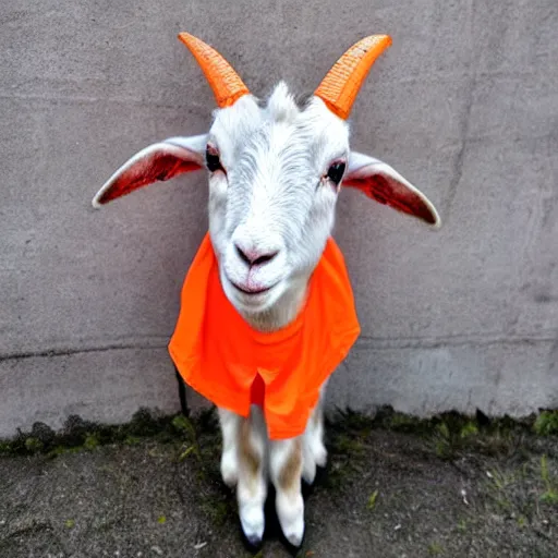 Image similar to cute goat wearing orange inmate clothes