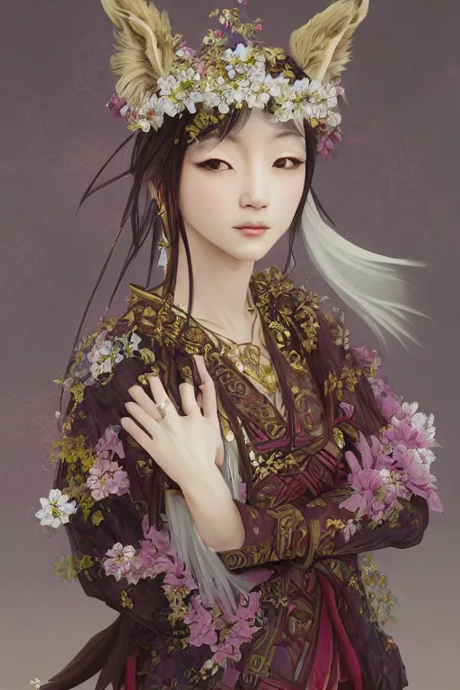 Image similar to Anthro Portrait of japanese llama girl, D&D, dark fantasy, anthro portrait, sakura blooming on background, intricate, elegant, llama anthro portrait, highly detailed, digital painting, artstation, concept art, smooth, sharp focus, maybe some llama, illustration, art by artgerm and greg rutkowski and alphonse mucha, daily deviation, masterpiece, llama llama llama