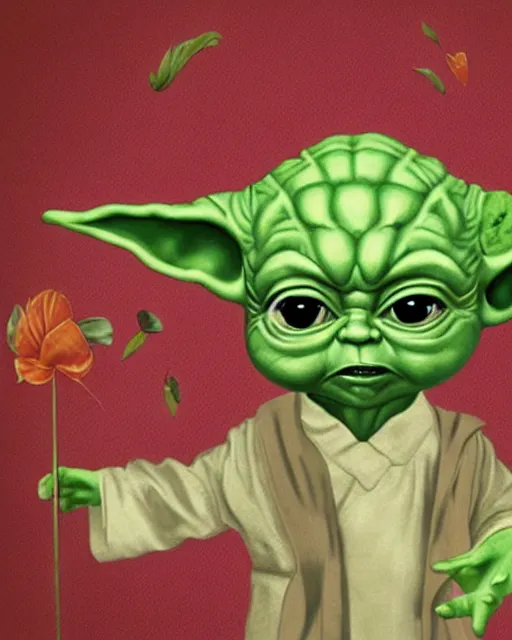 Image similar to gangster baby yoda in the style of the birth of venus