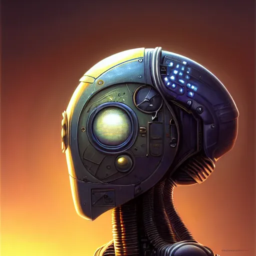 Image similar to low angle shot of a cyberpunk gazmask robot character, intricate, elegant, highly detailed, centered, digital painting, artstation, concept art, front shot, smooth, sharp focus, illustration, artgerm, Tomasz Alen Kopera, Peter Mohrbacher, donato giancola, Joseph Christian Leyendecker, WLOP, Boris Vallejo