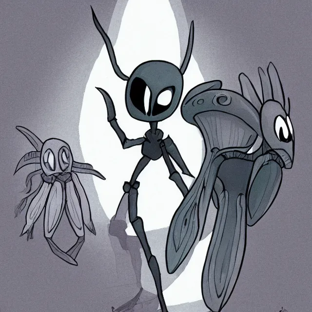 Prompt: hollow knight character design by ari gibson