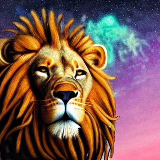 Prompt: a very high ultrarealistic hyper detailed photo of an futuristic lion humanoid with dreadlocks in the cosmos