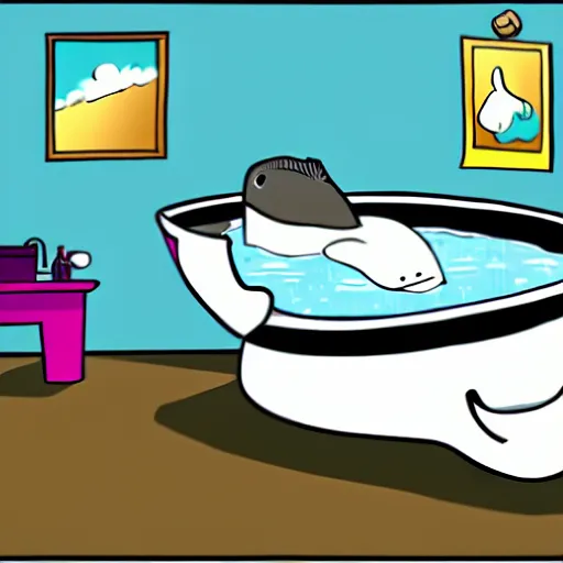 Image similar to whale in a bathtub, cartoon,