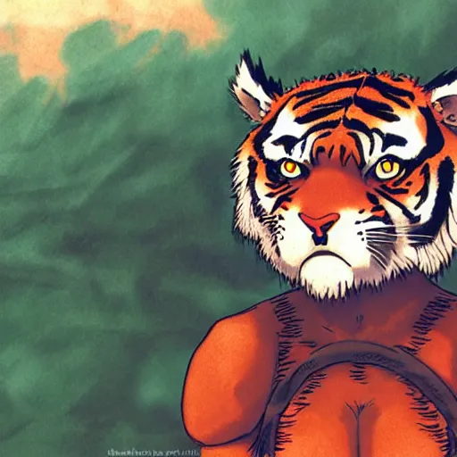 Prompt: tiger humanoid, cute, ghibli style