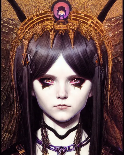 Image similar to portrait of beautiful cute young goth maiden girl with short white hairs in warhammer armor, art by ( ( ( kuvshinov ilya ) ) ) and wayne barlowe and gustav klimt and artgerm and wlop