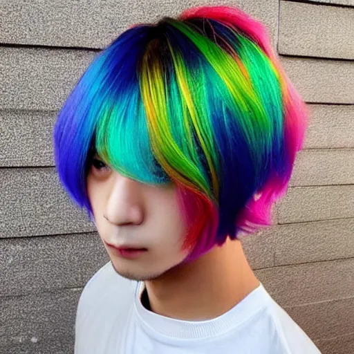 Prompt: Taehyung with rainbow colored hair