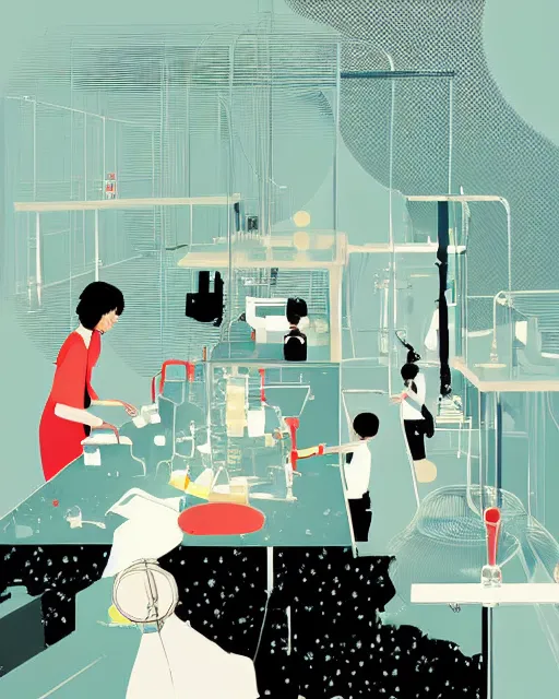 Image similar to science lab. clean cel shaded vector art. minimalist illustration art by tatsuro kiuchi and victo ngai