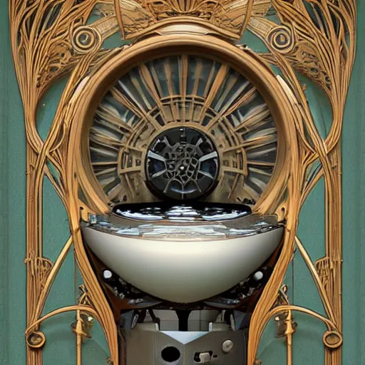 Image similar to birth of a new machine, unreal, 8 k, art nouveau