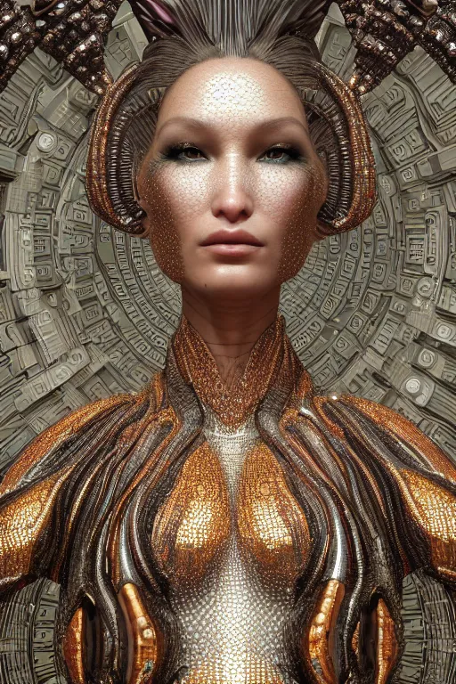 Prompt: a highly detailed metahuman 4 k close up render of an alien goddess bella hadid as universe in iris van herpen dress schiaparelli in diamonds crystals swarovski and jewelry in style of alphonse mucha gustav klimt trending on artstation made in unreal engine 4