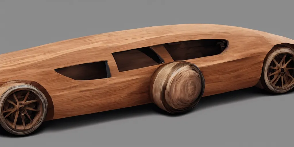 Image similar to wooden car design, design sheet, Moebius, Greg Rutkowski, Zabrocki, Karlkka, Jayison Devadas, Phuoc Quan, trending on Artstation, 8K, ultra wide angle, zenith view, pincushion lens effect.