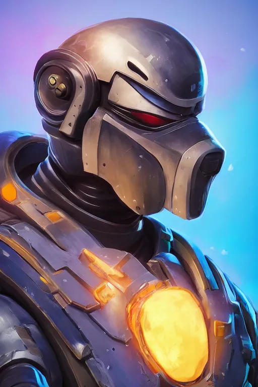 Image similar to epic mask helmet robot ninja portrait stylized as fornite style game design fanart by concept artist gervasio canda, behance hd by jesper ejsing, by rhads, makoto shinkai and lois van baarle, ilya kuvshinov, rossdraws global illumination radiating a glowing aura global illumination ray tracing hdr render in unreal engine 5