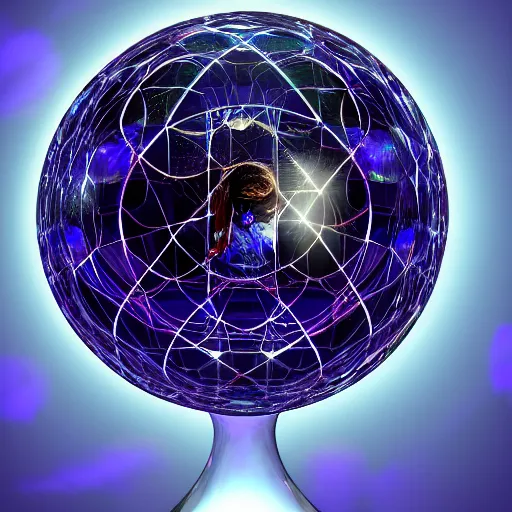 Image similar to psychonautist in a crystal sphere, digital painting, award winning, volumetric lighting