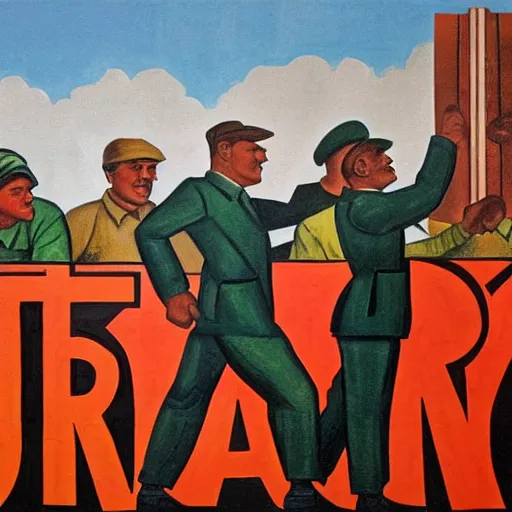 Image similar to the word daily!!!!!!!!!!!!!!!!!!!!!!!! depicted in a socialist realist mural