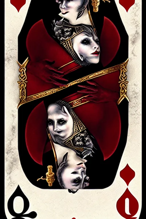 Image similar to the queen of hearts, dark fantasy playing card design by gaston bussiere, bayard wu, greg rutkowski, giger, maxim verehin