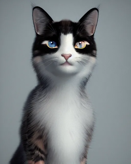 Image similar to a beautiful portrait of a cute cat. artstation. octane render. volumetric light.