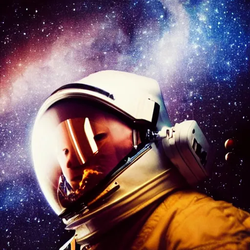 Prompt: photograph of astronaut surgeon in outer space. NASA. reflection of beautiful galaxy on helmet. Extremely detailed. Beautiful. 4K. Award winning. TIME magazine cover.