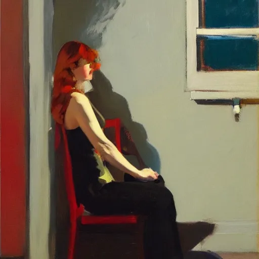 Image similar to artwork by malcolm liepke and edward hopper