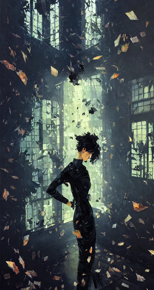 Prompt: ashes crystal, fierce, scattered, black smoke, intricate, tall windows, cast shadows, impressionistic oil painting by alexi zaitsev, malcom liepke, ilya kuvshinov, melinda matyas, victo ngai, denis sarazhin. bold brush strokes, fractal leaves, masterpiece