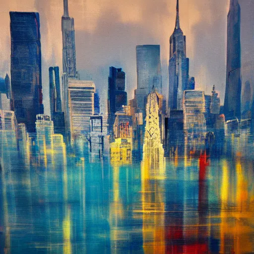 Image similar to Abstract painting of New York by Poussin, realistic, photo studio, HDR, 8k, trending on artstation