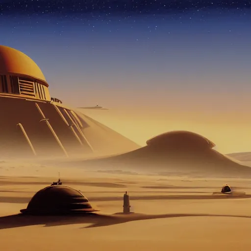 Image similar to a beautiful painting of tatooine in star wars, by ralph mcquarrie, 4 k wallpaper, concept art, illustration, detailed